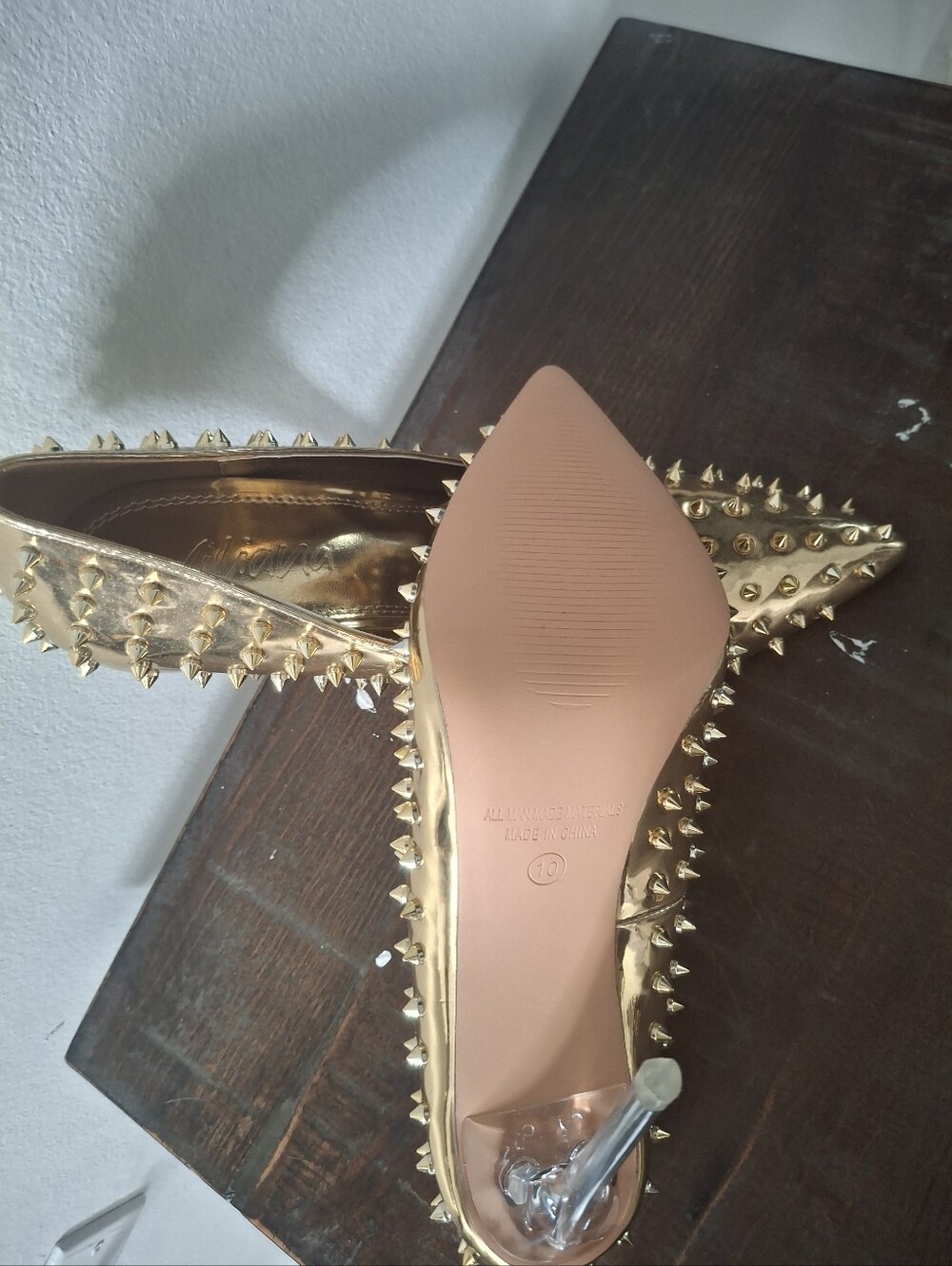 Gold Studded Pointed-Toe High Heels - Picture 5 of 5